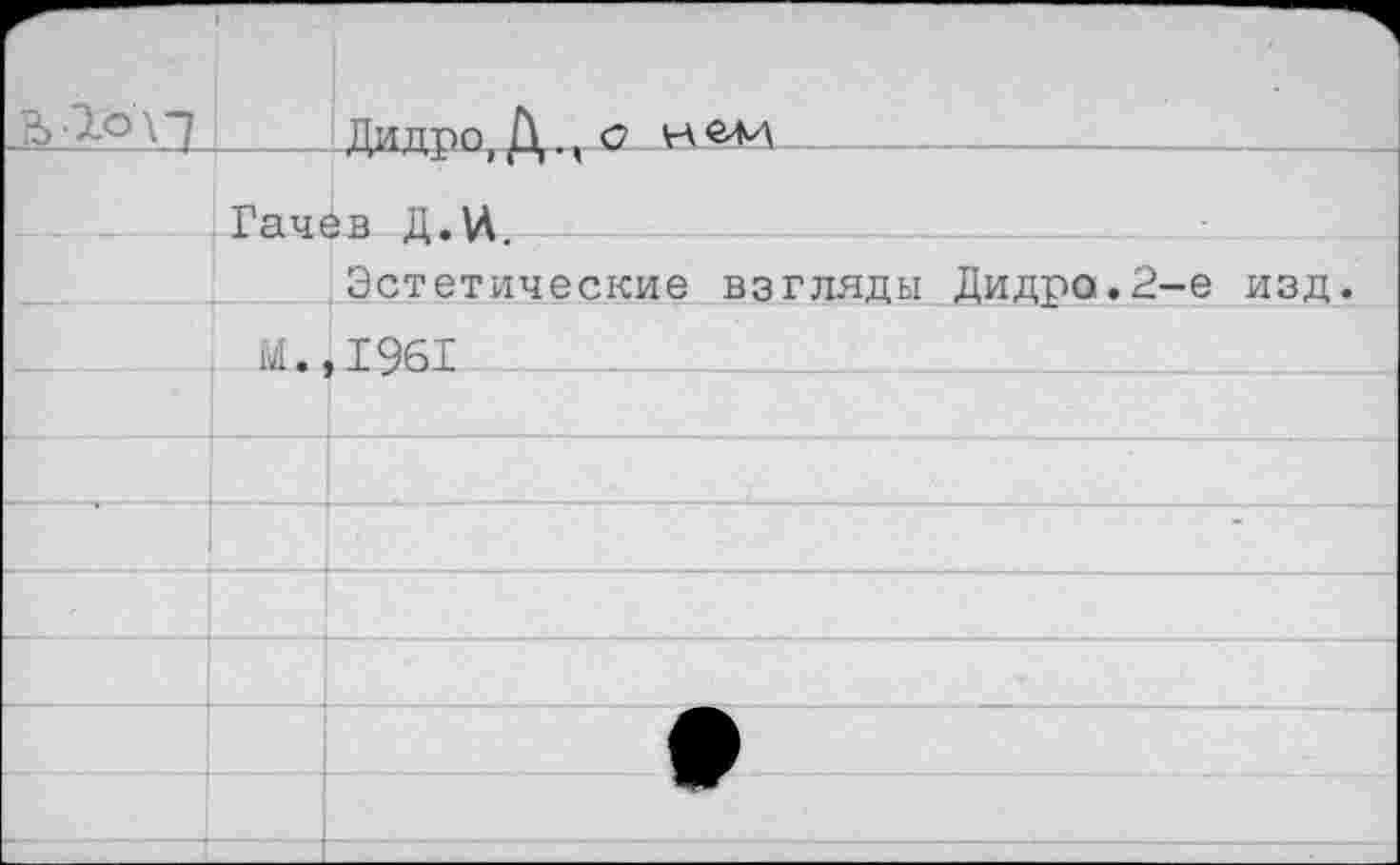 ﻿П_____Дидро, Д., О ------------------
Гачев Д.\Л.--
Эстетические взгляды Дидро. £• М.,1961
е изд.